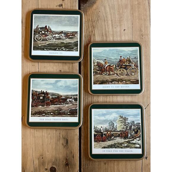 Set of 4 Vintage Pimpernel Corked Back Coasters. American West. Coach. English - Picture 1 of 9